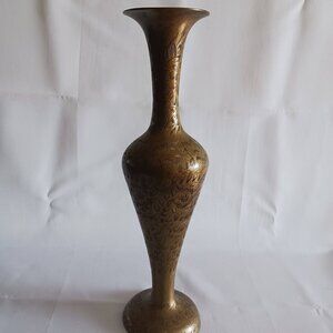 Etched Brass Vase, Floral Design